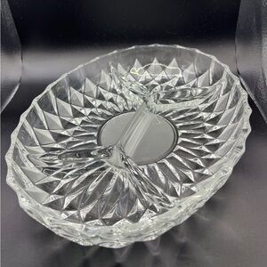 Beautiful Clear Cut Glass Divided Serving Dish